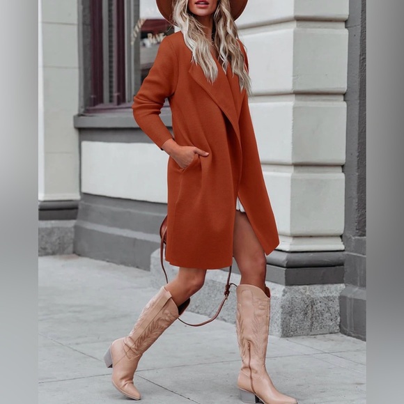 Women’s Long Sleeve Oversized Open Front Lapel Casual Knit Cardigan Coat M - Picture 4 of 4